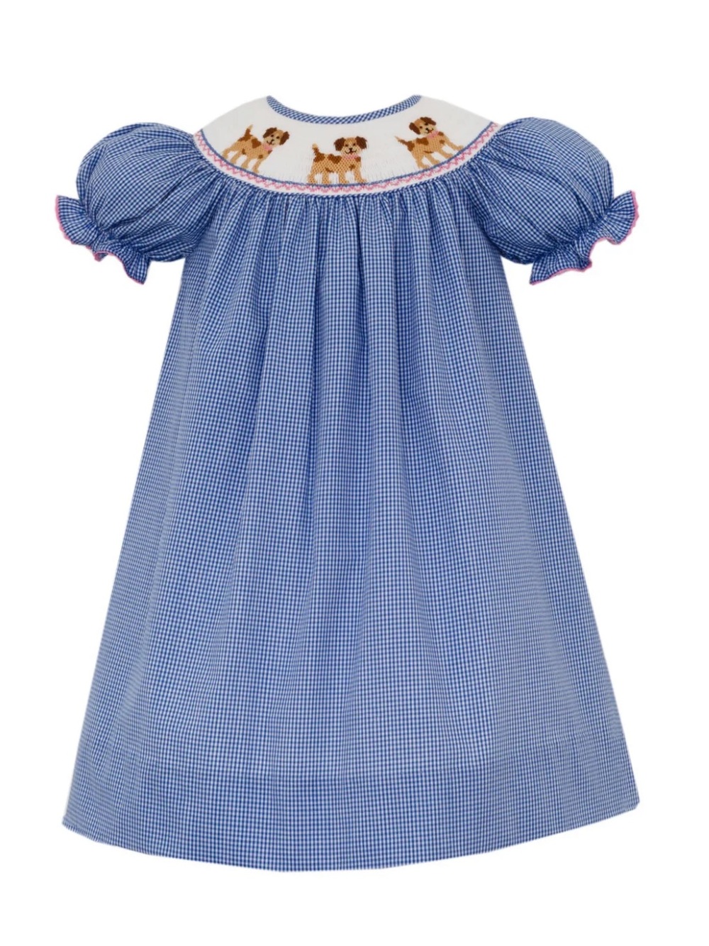 Blue Gingham Smocked Puppy Yoke Dress for Girls